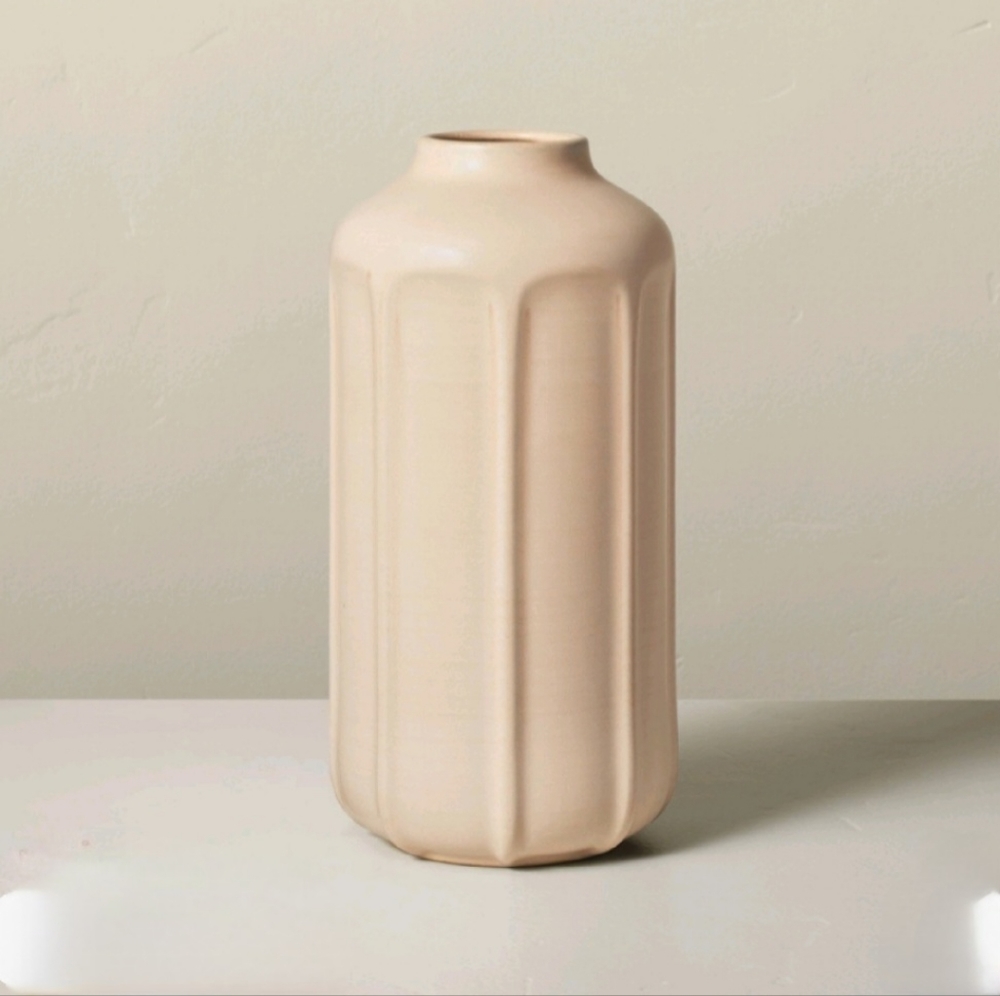 Hearth & Hand with Magnolia 13" Faceted Ceramic Vase Sunset Taupe